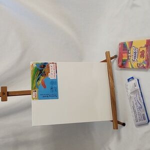 Vintage Weber Wood Adjustable Easel w/ canvas painting boards, Pencils and Paint
